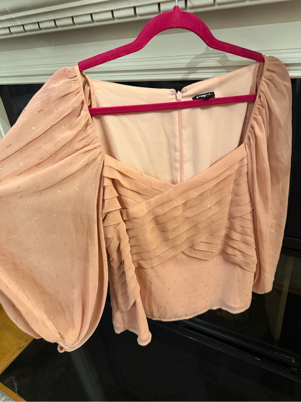 Express Peach Puff Ruffled Square-Neck Blouse - Picture 3 of 4